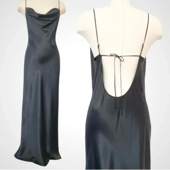 Y2K Victoria’s Secret 100% Silk Smoky Black Vintage Cowl Maxi Gown Slip Dress M - Picture 5 of 6